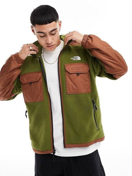 The North Face Royal Arch heavyweight quilted fleece in olive green and brown