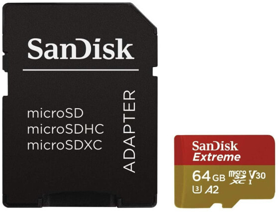 SanDisk Extreme 64 GB microSDXC Memory Card for Action Cameras and Drones with A2 App Performance up to 160 MB/s, Class 10, U3, V30