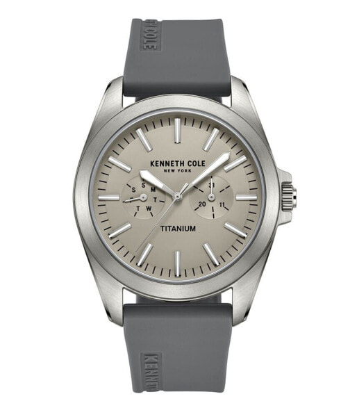 Men's Titanium Multi-Function Gray Silicone Strap Watch 42mm