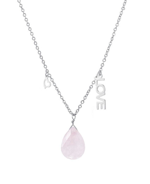 Macy's rose Quartz Pear Shape Bead 16mm Charm Necklace in Fine Silver Plated Brass