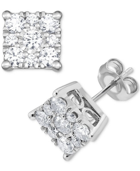 Diamond Square Cluster Stud Earrings (1 ct. t.w.) in 14k White Gold