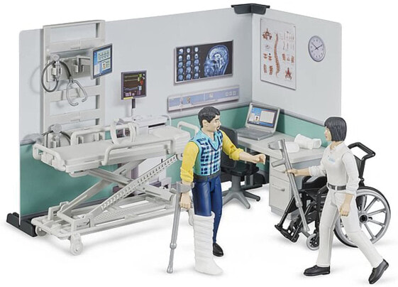 bruder 62711 - Bworld Infirmary, Doctor, Patient, Equipment, Office Equipment, Wall Shelf, Hospital Bed, Wheelchair, Background Elements - 1:16 Paramedic Hospital Emergency Service