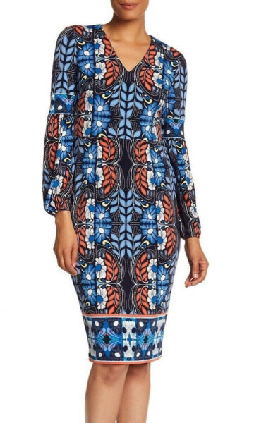 Maggy London 152324 Women's Folklore Print Dress V-neck Long Sleeves Sz. 4 US