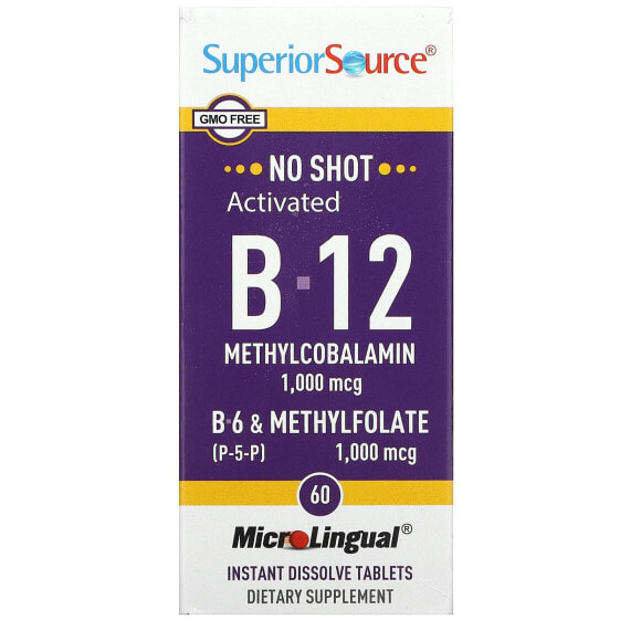 Витамины группы B Superior Source Activated B-12 Метилкобаламин, B-6 (P-5-P) & Метилфолат, 60 микролингвальных таблеток для моментального растворения