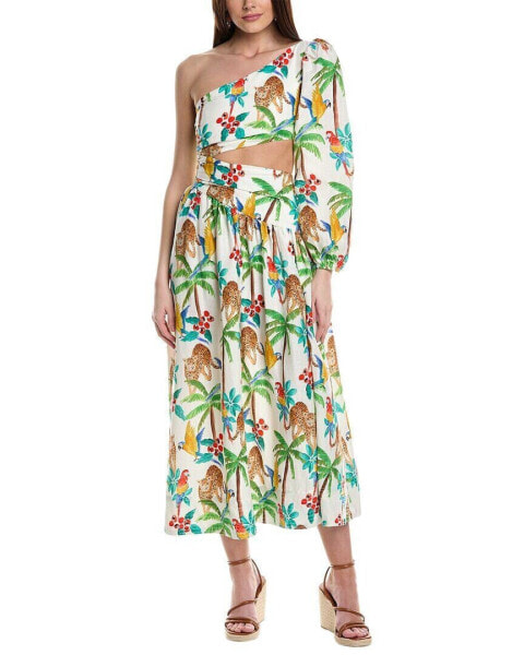 Farm Rio Tropical Paradise One-Shoulder Linen-Blend Midi Dress Women's