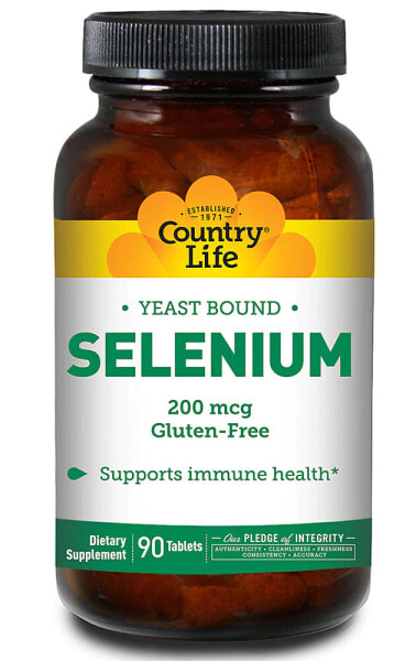 Country Life Yeast Bound Selenium Пищевая добавка Селен 200 мкг 90 таблеток