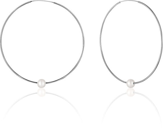 Silver earrings circles with real white pearls JL0638