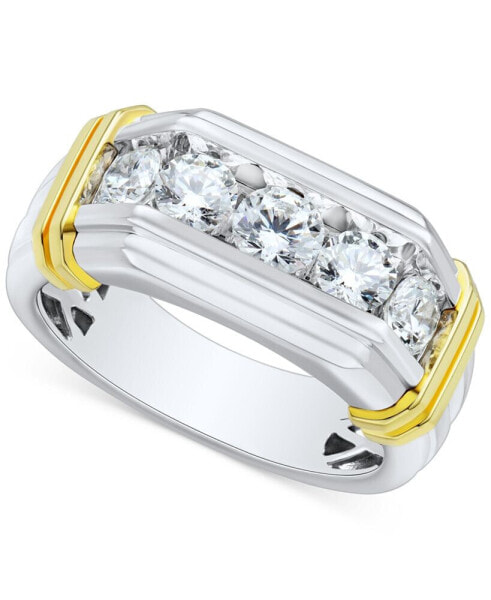 Men's Lab Grown Diamond Horizontal Five Stone Ring (1-1/2 ct. t.w.) in 10k Two-Tone Gold