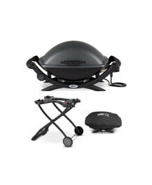 Weber q 2400 Electric Grill (Black) with Grill Cover and Cart Bundle