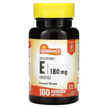 Sundance, Витамин E, высокая эффективность, 180 мг (400 МЕ), 100 капсул быстрого высвобождения