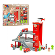 Детские парковки и гаражи для мальчиков игровой набор MOLTO. Включает в себя пожарные машины, скорую помощь и вертолет. Материал: дерево. с 3 лет. Разноцветный.