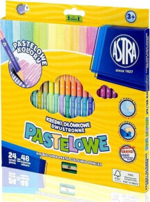 Цветные карандаши для рисования для детей Astra Kredki ołówkowe trójkątne dwustronne pastelowe 24=48 ASTRA