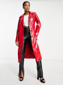 Женские пальто miss Selfridge vinyl faux leather trench coat in bright red 
