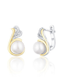Ювелирные серьги silver bicolor earrings with real pearls and zircons JL0720