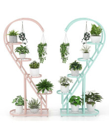 Costway 5 Tier Metal Plant Stand Heart-shaped Shelf with Hanging Hook for Multiple Plants