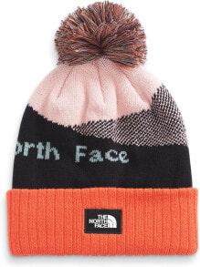 Мужская шапка черная оранжевая трикотажная The North Face Recycled bobble hat