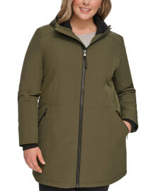Calvin Klein women's Plus Size Hooded Faux-Fur-Lined Anorak Raincoat