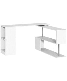 HOMCOM rotating Corner Table Shelf Combo L-Shaped I-Shape Computer Home Office, White