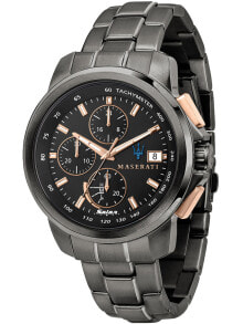 Мужские наручные часы с черным браслетом Maserati R8873645001 Successo Solar chronograph 44mm 5ATM