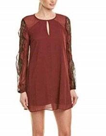 BCBGeneration Women's Long Sleeve Lace Shift Dress Chocolate M