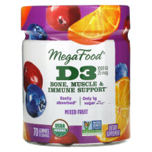 Витамин Д MegaFood, Смесь фруктов с витамином D3, 1000 МЕ (25 мкг), 70 жевательных таблеток