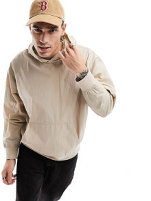 ASOS DESIGN – Oversize-Kapuzenpullover in Beige mit Nylon-Detail