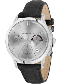 Аналоговые мужские наручные часы с черным кожаным ремешком Maserati R8871633001 Ricordo chronograph 42mm 5ATM