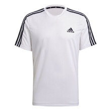 Мужские спортивные футболки Мужская спортивная футболка белая с полосками на рукавах ADIDAS Aeroready Designed To Move Sport 3 Stripes Short Sleeve T-Shirt