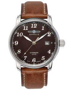 Мужские наручные часы с коричневым кожаным ремешком Zeppelin 8656-3 Count Zeppelin Automatic Mens 40mm 5 ATM