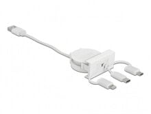 Компьютерный разъем или переходник Delock Easy 45 Module USB 2.0 3 in 1 Retractable Cable USB Type-A to USB-C, Micro USB and Lightning white