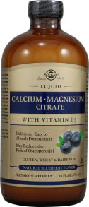 Кальций Solgar, цитрат кальция и магния, с витамином D3, в жидкой форме, со вкусом натуральной голубики, 473 мл (16 жидк. унций)