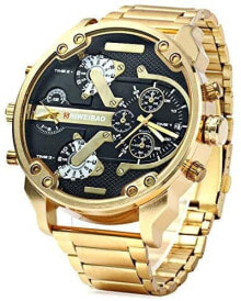 Мужские наручные часы с браслетом мужские наручные часы с золотым браслетом FENKOO Men's Military Watch Quartz Calendar Dual Time Zones Stainless Steel Band Wrist Watch Gold