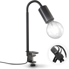 BKLicht Поворотная настольная лампа с тросовым переключателем I Зажимная лампа I E27 I 1 Лампа для чтения с лампочкой I Металл I Черный