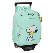 School Rucksack with Wheels Snoopy Groovy Green 26 x 34 x 11 cm