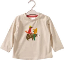 Langarmshirt mit Fuchs- und Bären-Motiv, beige, Gr. 86, 1 St