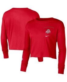 Nike women's Scarlet Ohio State Buckeyes 2-Hit Cropped Long Sleeve T-shirt