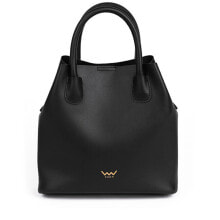 На плечо женская сумка среднего размера кожаная с ручками сверху черная Vuch