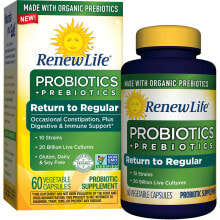Пребиотики и пробиотики renew Life Return to Regular Probiotics plus Prebiotics Комплекс с пробиотиками и пребиотиками 20 млрд КОЕ 10 штаммов 60  капсул