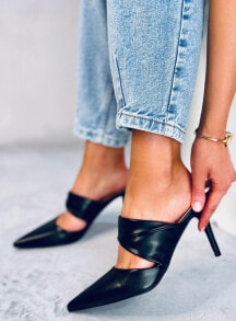 Черные женские туфли на каблуке obuwie damskie (Обуви Дамски)