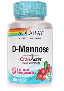 Витамины и БАДы для мочеполовой системы Solaray D-Mannose with CranActin  Комплекс с D-манноза для здоровья мочевыводящих путей 1000 мг 120 растительных капсул