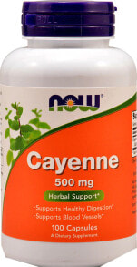 Растительные экстракты и настойки NOW Cayenne Кайенский перец для здоровья пищеварительной системы и кровеносных сосудов  Без ГМО 500 мг 100 капсул