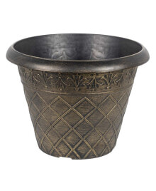 Outdoor Diamond Banded Plastic Planter Gold 14.75 Inches