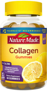Коллаген Nature Made Collagen Gummies Lemon Комплекс с коллагеном типа 1 и 3, витамином С и цинком 60 жевательных таблеток