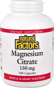 Магний Natural Factors Magnesium Citrate  Цитрат магния для поддержки мышц и здоровья сердца 150 мг 180 капсул