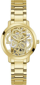 Женские часы аналоговые круглые золотистые Guess