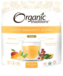 Витамины и БАДы от простуды и гриппа organic Traditions Gold Immunity Blend Иммуноукрепляющая смесь с витамином С, порошком яблочной кожуры, экстрактами имбиря и куркумы 80 г 20 порций