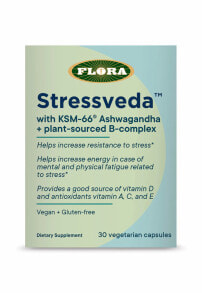 Ашваганда flora Stressveda with KSM-66 Ashwagandha + Plant-Sourced B-Complex -- Ашвагандха + Витаминный комплекс растительного происхождения - 30 Вегетарианских капсул