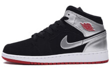 Jordan Air Jordan 1 Mid 中帮 复古篮球鞋 GS 亮银 / Кроссовки Jordan Air Jordan 1 Mid GS 554725-057