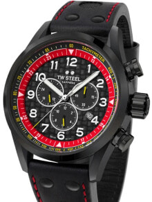 Мужские наручные часы с черным кожаным ремешком TW-Steel SVS303 special ed. chrono Volante 48 mm 10ATM
