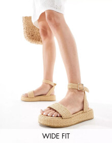 Truffle Collection wide fit raffia ankle strap sandal in natural купить в аутлете